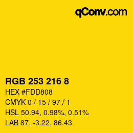 颜色代码: RGB 253 216 8 | qconv.com