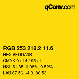 カラーコード: RGB 253 218.2 11.6 | qconv.com