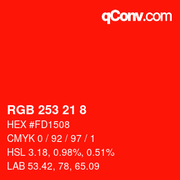 颜色代码: RGB 253 21 8 | qconv.com