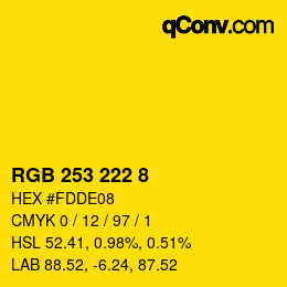 颜色代码: RGB 253 222 8 | qconv.com