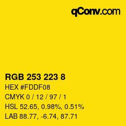 カラーコード: RGB 253 223 8 | qconv.com