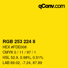 Color code: RGB 253 224 8 | qconv.com
