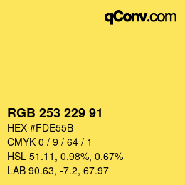 Color code: RGB 253 229 91 | qconv.com