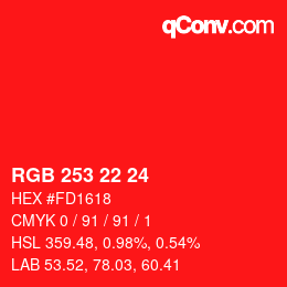 カラーコード: RGB 253 22 24 | qconv.com