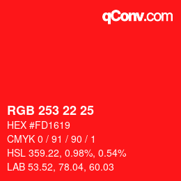 カラーコード: RGB 253 22 25 | qconv.com