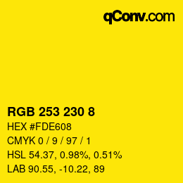 カラーコード: RGB 253 230 8 | qconv.com
