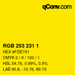 Color code: RGB 253 231 1 | qconv.com