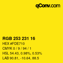 Color code: RGB 253 231 16 | qconv.com
