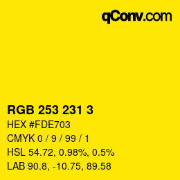 Color code: RGB 253 231 3 | qconv.com