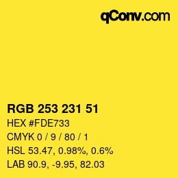 カラーコード: RGB 253 231 51 | qconv.com