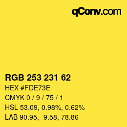 カラーコード: RGB 253 231 62 | qconv.com