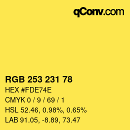 颜色代码: RGB 253 231 78 | qconv.com