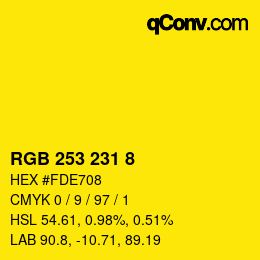 Color code: RGB 253 231 8 | qconv.com