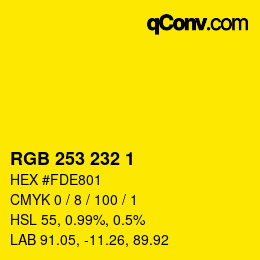Color code: RGB 253 232 1 | qconv.com