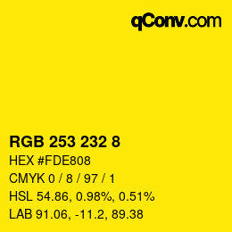 Color code: RGB 253 232 8 | qconv.com