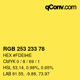 Color code: RGB 253 233 78 | qconv.com
