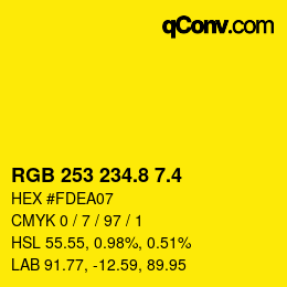 カラーコード: RGB 253 234.8 7.4 | qconv.com