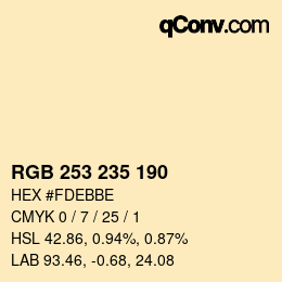 カラーコード: RGB 253 235 190 | qconv.com