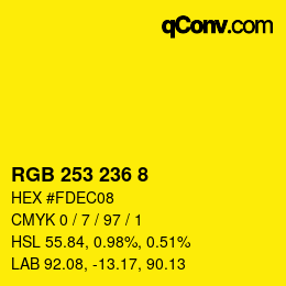 颜色代码: RGB 253 236 8 | qconv.com