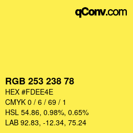 Color code: RGB 253 238 78 | qconv.com