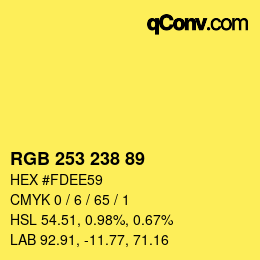 Color code: RGB 253 238 89 | qconv.com