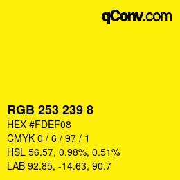 Color code: RGB 253 239 8 | qconv.com
