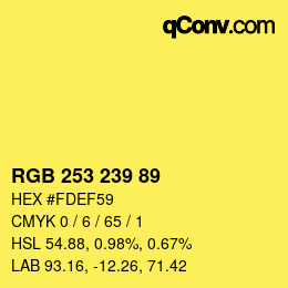 Color code: RGB 253 239 89 | qconv.com