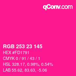 カラーコード: RGB 253 23 145 | qconv.com