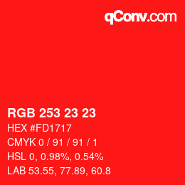 カラーコード: RGB 253 23 23 | qconv.com