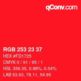 カラーコード: RGB 253 23 37 | qconv.com