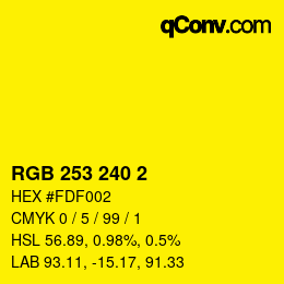 Color code: RGB 253 240 2 | qconv.com