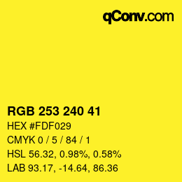 Color code: RGB 253 240 41 | qconv.com