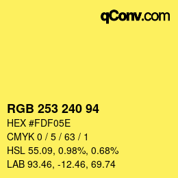 Color code: RGB 253 240 94 | qconv.com