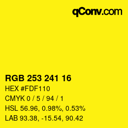 カラーコード: RGB 253 241 16 | qconv.com