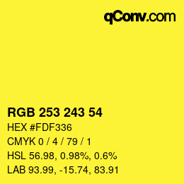 Color code: RGB 253 243 54 | qconv.com