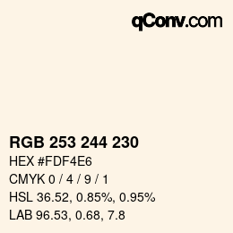 カラーコード: RGB 253 244 230 | qconv.com