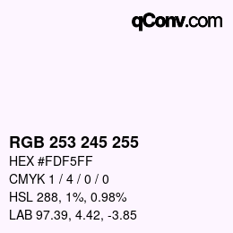 Color code: RGB 253 245 255 | qconv.com