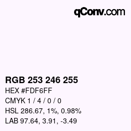 Color code: RGB 253 246 255 | qconv.com