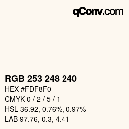Color code: RGB 253 248 240 | qconv.com