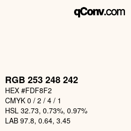Color code: RGB 253 248 242 | qconv.com