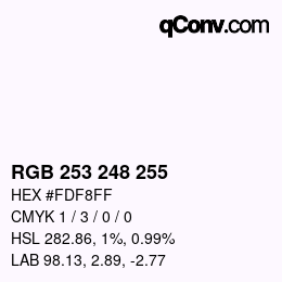 Código de color: RGB 253 248 255 | qconv.com