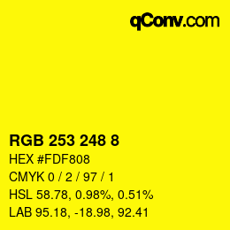 Color code: RGB 253 248 8 | qconv.com