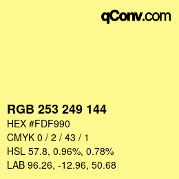 Color code: RGB 253 249 144 | qconv.com