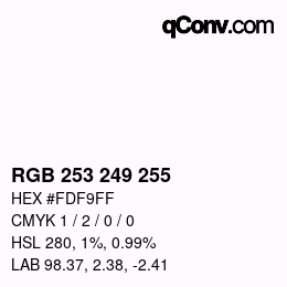 Color code: RGB 253 249 255 | qconv.com