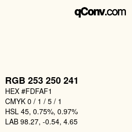 Color code: RGB 253 250 241 | qconv.com
