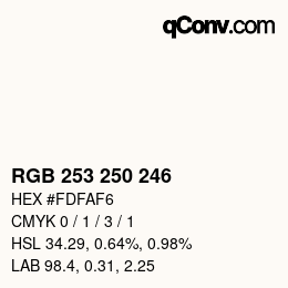 Color code: RGB 253 250 246 | qconv.com