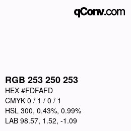 Color code: RGB 253 250 253 | qconv.com