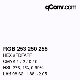 Color code: RGB 253 250 255 | qconv.com