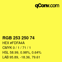 Color code: RGB 253 250 74 | qconv.com