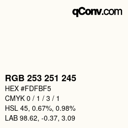 Color code: RGB 253 251 245 | qconv.com